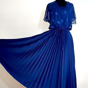 Vintage Blue Pleaded Women Dress Size 14